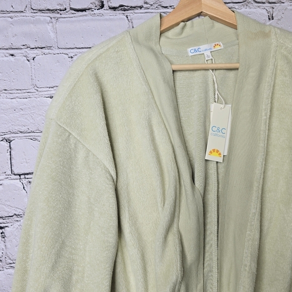 C&C California Alfalfa Green Soft Fuzzy Open Cardigan Sweater NWT Size Large - Picture 4 of 11